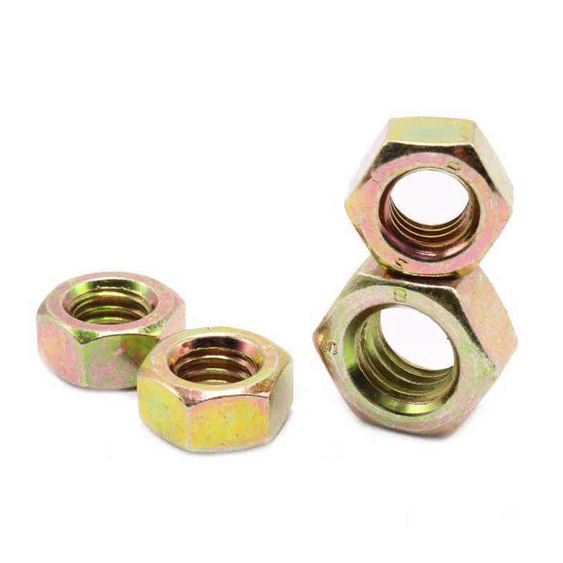 High Strength Grade 4 8 10 12 Steel Color Yellow Zinc Plated DIN934 Hex Nuts (6)