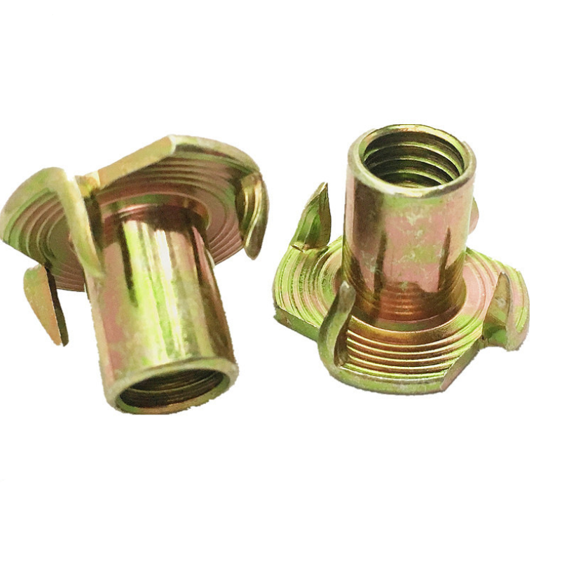 Color Yellow Zinc Plated Female Wood T Tee Four Claw Nut 4 Prong Tee Nuts