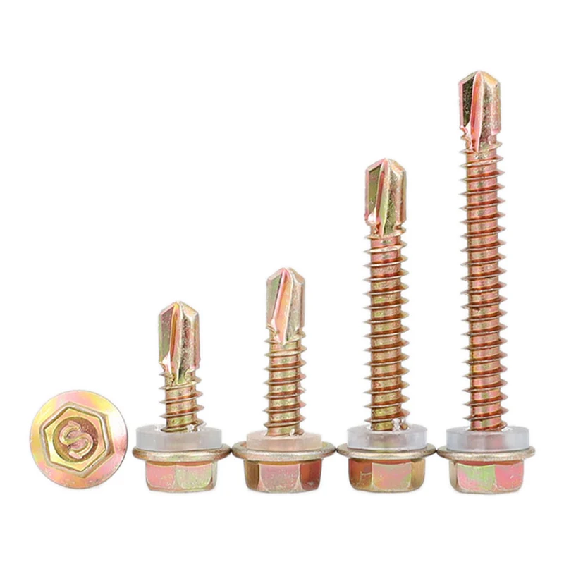 Color Yellow Zinc Plated Steel Hexagon Head Drill Screw