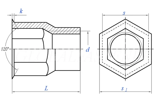 120° Small Countersunk Internal and External Half Hex Rivet Nuts