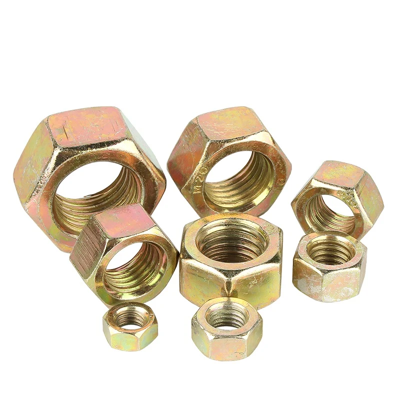 High Strength Grade 4 8 10 12 Steel Color Yellow Zinc Plated DIN934 Hex Nuts Featured Image